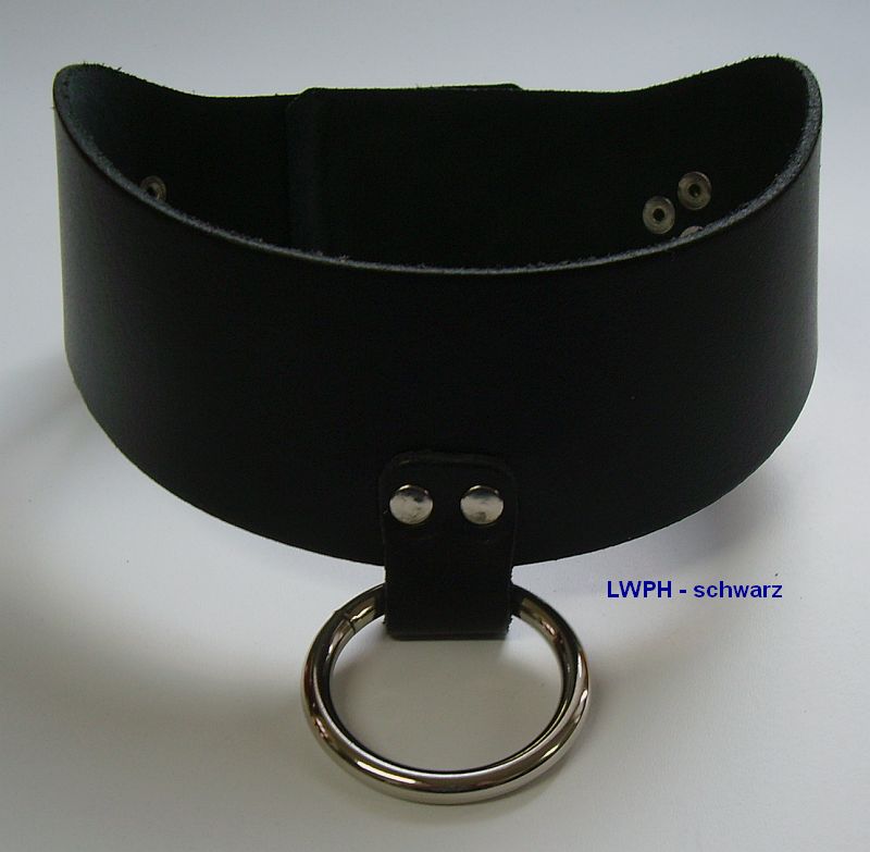 O Ring von Lwph Breites starkes schwarzes Leder Halsband mit 3 Ringen 