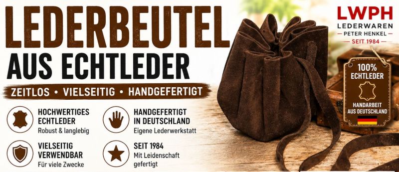 Dunkelgrüner Lederbeutel aus Velourleder für Mittelalter, LARP, Würfel und Münzen