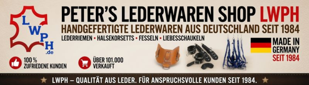 Banner von LWPH mit Abbildungen von Lederriemen und Lederwaren aus eigener Fertigung