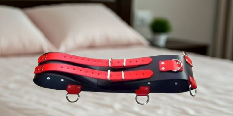 Spezial Fessel-Gürtel Taillengurt Schwarz-Rot 10,0 cm Breit mit 5 D-Ringen & 6 O-Ringen