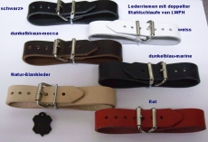 Lederriemen 3,5 cm breit mit doppelter Metallschlaufe in 6 Farben und div. Längen für Nostalgie-Kinderwagen u.v.m