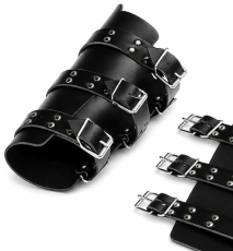 Schwarze Leder-Armschiene aus kräftigem Echtleder mit 3 verstellbaren Lederriemen. Handarbeit aus Deutschland
