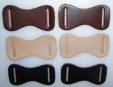 Leder-Bauteile, Formteile, Stanzteile, einmalige Bastelteile, mit 2 Langlöchern 7,5 cm in 6 Farben