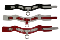 Super Leder-Halsbänder mit Nieten 5,0 cm breit verschweißten Ringen, O-Ring und Rollschnallen-Verschluß und Farbkombinationen