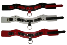 Super Leder-Halsbänder mit Nieten 5,0 cm breit verschweißten Ringen, O-Ring und Rollschnallen-Verschluß und Farbkombinationen