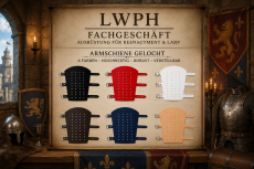 Gelochte Leder Armschienen und Armstulpen aus Echtleder in sechs Farben präsentiert im LWPH Lederfachgeschäft.