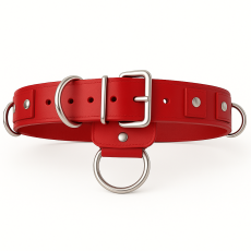 BDSM Taillengurt Lederriemen mit 6 D-Ringen, Klemmschutz 4,0 cmx 80,0 cm rot Stabile Rollschnalle mit Stahlschlaufe und integriertem D-Ring