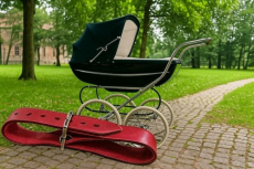 Lederriemen 2,0 cm x 45,0 cm mit doppelter Metallschlaufe in 6 Farben für Nostalgie-Kinderwagen Fixierungsriemen u.v.m.