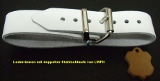 Lederriemen 3,0 cm x 35,0 cm mit doppelter Metallschlaufe in 6 Farben für Kinderwagen Fixierungsriemen Halteriemen u.v.m.