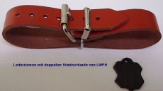 Lederriemen 3,5 cm x 35,0 cm mit doppelter Metallschlaufe in 6 Farben Halteriemen, Fixierungsriemen Kinderwagen u.v.m.
