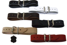 Lederriemen Schnallenriemen 4,0 cm x 80,0 cm mit doppelter Metallschlaufe in 6 Farben Fixierungsriemen, Halteriemen Kinderwagen u.v.m.
