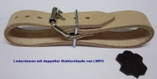 Lederriemen 4,0 cm x 90,0 cm mit doppelter Metallschlaufe in 6 Farben Fixierungsriemen, Halteriemen Kinderwagen u.v.m.
