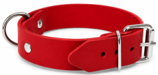 Roter Lederriemen aus Echtleder mit vernickelten Rollschnallen