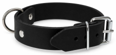 Schwarzer Lederriemen aus Rindsleder mit Rollschnalle und D-Ring