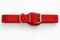 Luxuriöser Echtleder-Bondageriemen 110cm lang Rot geschlossen stilvolle Handarbeit mit D-Ring & Klemmschutz Mit robuster Rollschnalle mit massiver Stahlschlaufe Zweidrittel-Lochung Handarbeit von LWPH