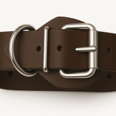 Designer Echtleder-Bondageriemen Ausschnitt schwarz mit Schnalle, D-Ring und Klemmschutz