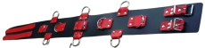 Spezial Designer Fessel-Gürtel Taillengurt Schwarz-Rot 10,0 cm x 120,0 cm mit 5 D-Ringen & 6 O-Ringen BDSM Lederriemen von LWPH