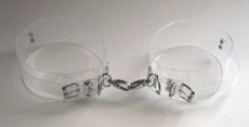 transparente Oberschenkelfesseln 1 Pr. mit Durchsicht glasklar 6,5 cm mit D-Ring und Wirbelkarabiner