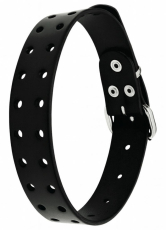 Formschönes neues schwarzes Echt-Leder-Halsband mit 30 parallelen Lochungen in Handarbeit gefertigt