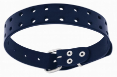 Formschönes neues dunkelblaues Echt-Leder-Halsband mit 30 parallelen Lochungen in Handarbeit gefertigt