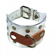 1 Paar transparente Handfesseln mit natur Leder Accessoire D-Ringen Ziernieten und Rollschnallen-Verschluß