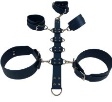 Hochwertiges dunkelblaues BDSM Fesselset aus Echtleder von Lwph