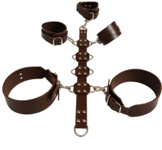 Hochwertiges dunkelbraunes BDSM Fesselset aus Echtleder von Lwph
