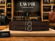 Dunkelbrauner extra breiter Taillengürtel aus echtem Leder mit Rollschnallen