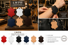 Handgefertigte Lederzeichen aus echtem Leder in der LWPH-Lederwerkstatt und im Fachgeschäft präsentiert.