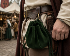 Lederbeutel als Geldbeutel am Gürtel auf einem Mittelaltermarkt
