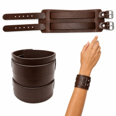Echtleder-Armband dunkelbraun-dunkelbraun mit 2 Lederriemen und Rollschnallen