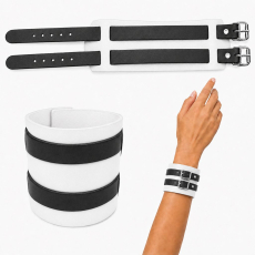 Echtleder-Armband weiss mit 2 schwarzen Lederriemen und Rollschnallen