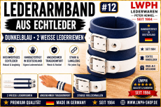 Echtleder-Armband dunkelblau-weiß mit 2 weißen Lederriemen präsentiert