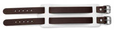 Weißes Echtlederarmband offene Ansicht mit dunkelbraunen Lederriemen mit Rollschnalle von LWPH