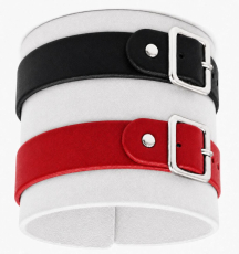 Echtleder-Armband weiß mit 1 roten & 1 schwarzen Lederriemen mit Rollschnallen