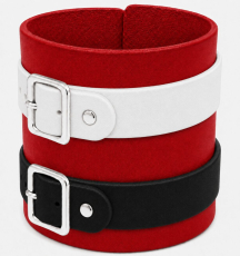 Echtleder-Armband rot mit 1 weißen & 1 schwarzen Lederriemen mit Rollschnallen