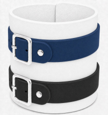Weißes Echtleder-Armband von LWPH mit zwei Lederriemen in dunkelblau und schwarz – geschlossen mit Rollschnallen