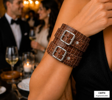 Elegantes Premium-Echtleder-Armband von LWPH getragen am Handgelenk – hochwertiges Rindsleder mit edler Krokodilleder-Prägung.