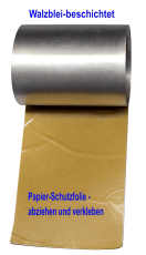 Walzblei Rolle mit Schutzfolie und Klebeschicht 3,0 cm x 100,0 cm x 1,0 mm
