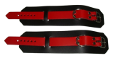 schwarz-rote Premium Echtleder-Fußfesseln mit D-Ring & Doppelkarabiner von LWPH aus Deutschland