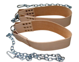 Große Leder-Beinschlaufen mit 2 Ketten & Karabinern – 9-fach vernietet, Made in Germany