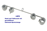 Edelstahl-Spreizstange mit weißen handgefertigten Lederfesseln, Hand- und Fußfesseln