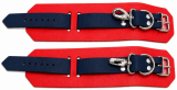Zweifarbiges Leder-Fesselset in rot-dunkelblau aus hochwertigem Echtleder.