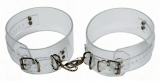 Exklusive transparente Oberschenkelfesseln aus glasklarem weichem PVC mit D-Ring, Wirbelkarabiner und individueller Größenvariation von LWPH.