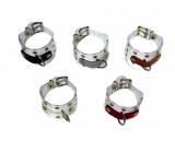 Transparente Handfesseln mit D-Ring, Ziernieten & roten Leder-Accessoire Modell "Durchsicht" von LWPH