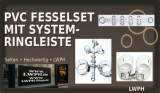 Exklusives Premium PVC-Fesselset mit Halsfessel, Handfesseln, Oberschenkelfesseln & Ringleiste transparent | LWPH