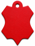 Rotes Lederzeichen aus hochwertigem Rindsleder – ideal für Schlüsselanhänger, Werbemittel und Lederarbeiten.
