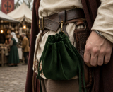 Lederbeutel als Geldbeutel am Gürtel auf einem Mittelaltermarkt