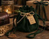 Dunkelgrüner Lederbeutel als Geschenkbeutel aus echtem Velourleder
