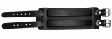 Geöffnetes Lederarmband Schwarz–Schwarz von LWPH mit zwei Lochriemen, zwei silberfarbenen Rollschnallen und breitem Grundkörper aus Echtleder.